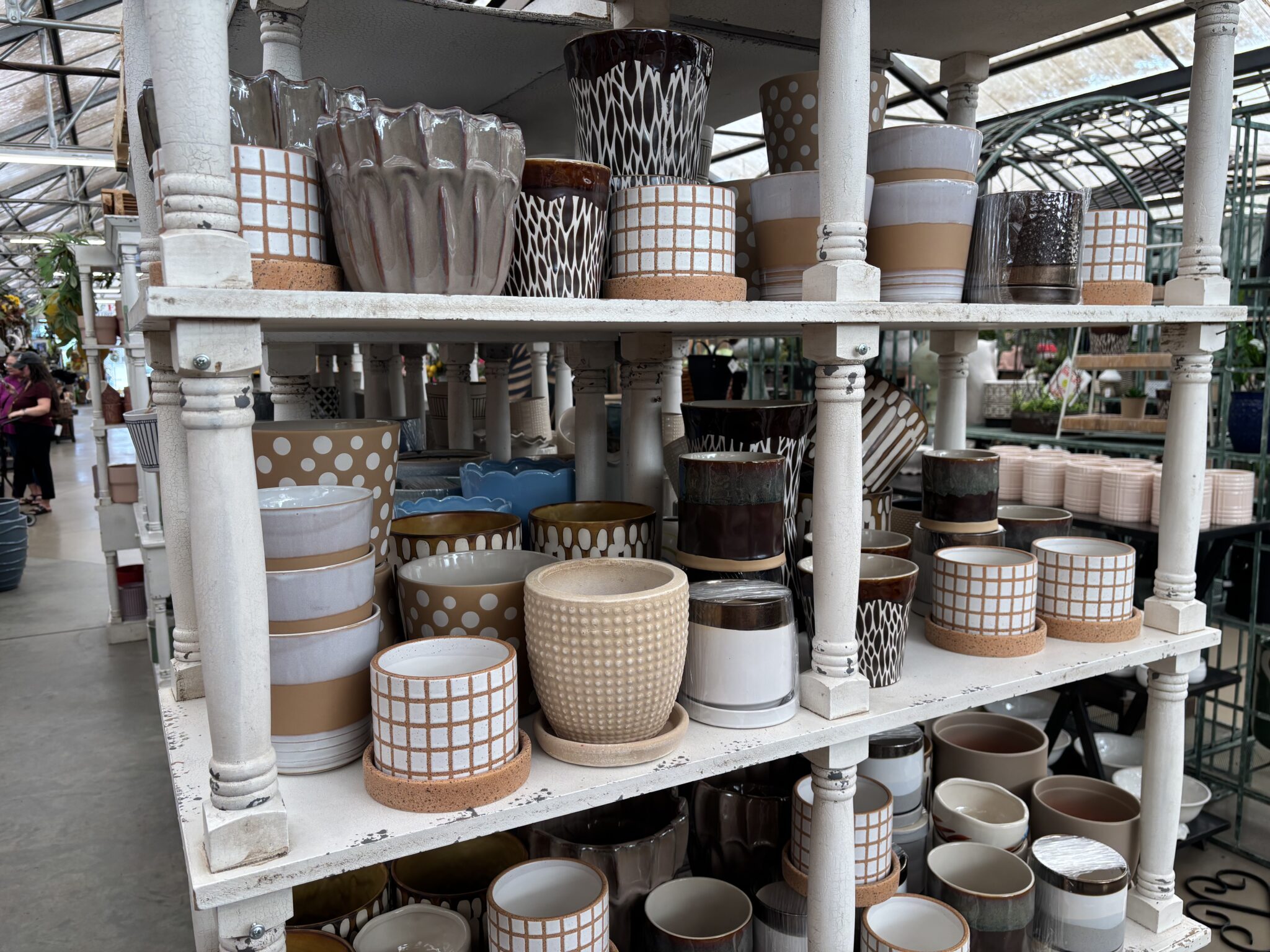 Assorted ceramic pots and planters at J&J Nursery & Garden Center in Layton, Utah