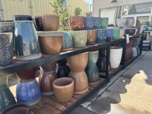 Assorted ceramic pots and planters at J&J Nursery & Garden Center in Layton, Utah