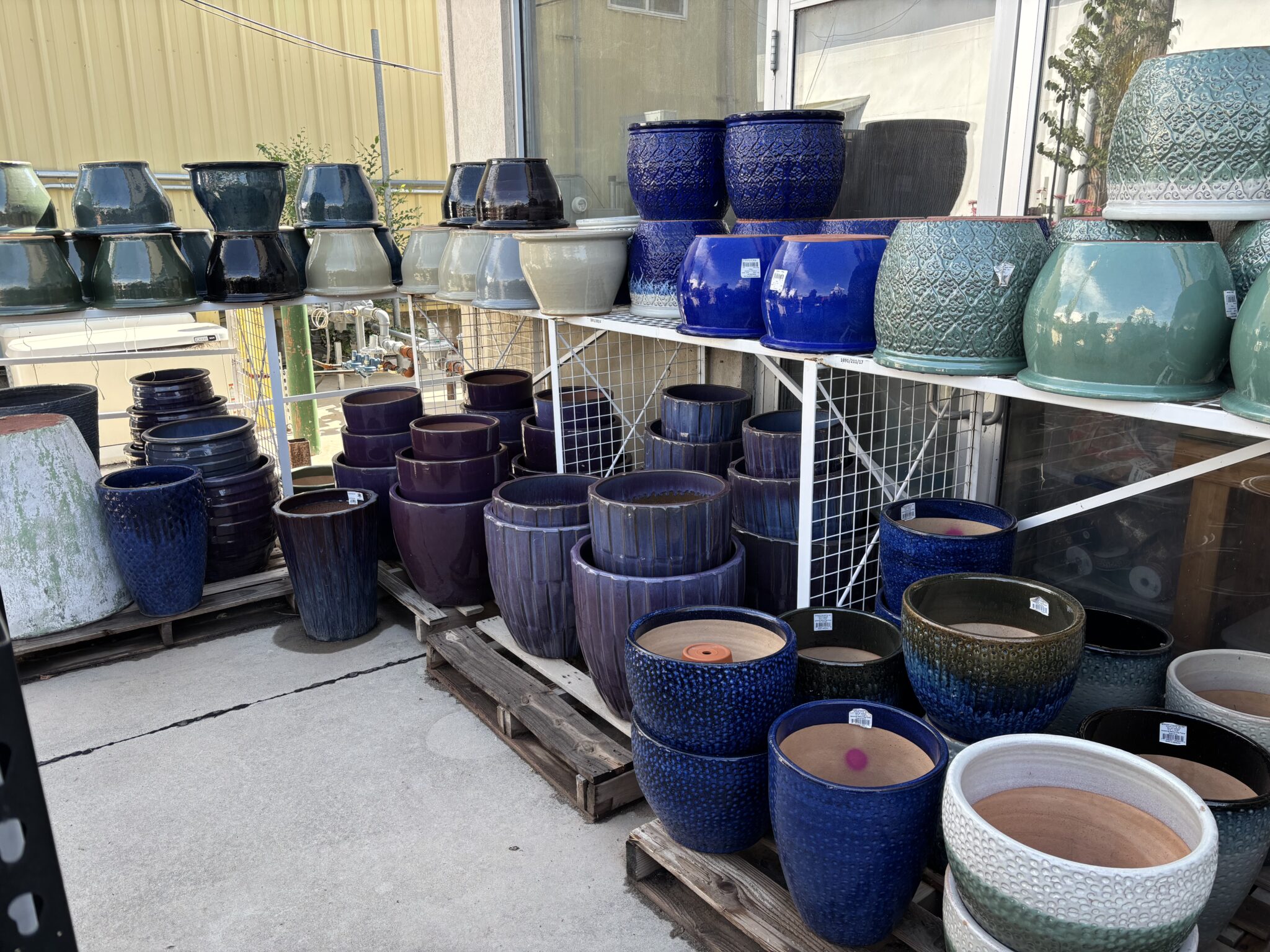Assorted ceramic pots and planters at J&J Nursery & Garden Center in Layton, Utah